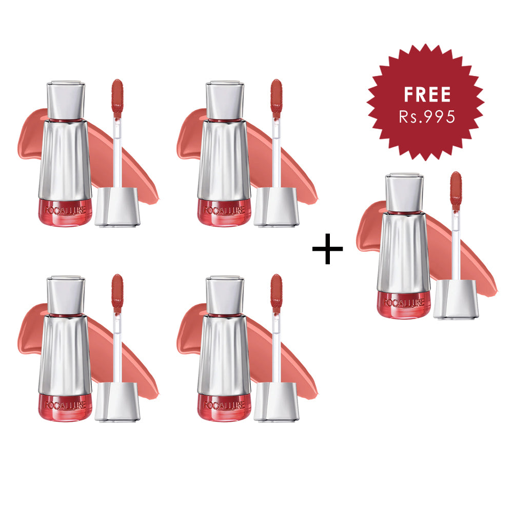 Focallure 3D Mirror Lasting Dewy Lip Tint NU01 Bare Coco 4pc Set + 1 Full Size Product Worth 25% Value Free