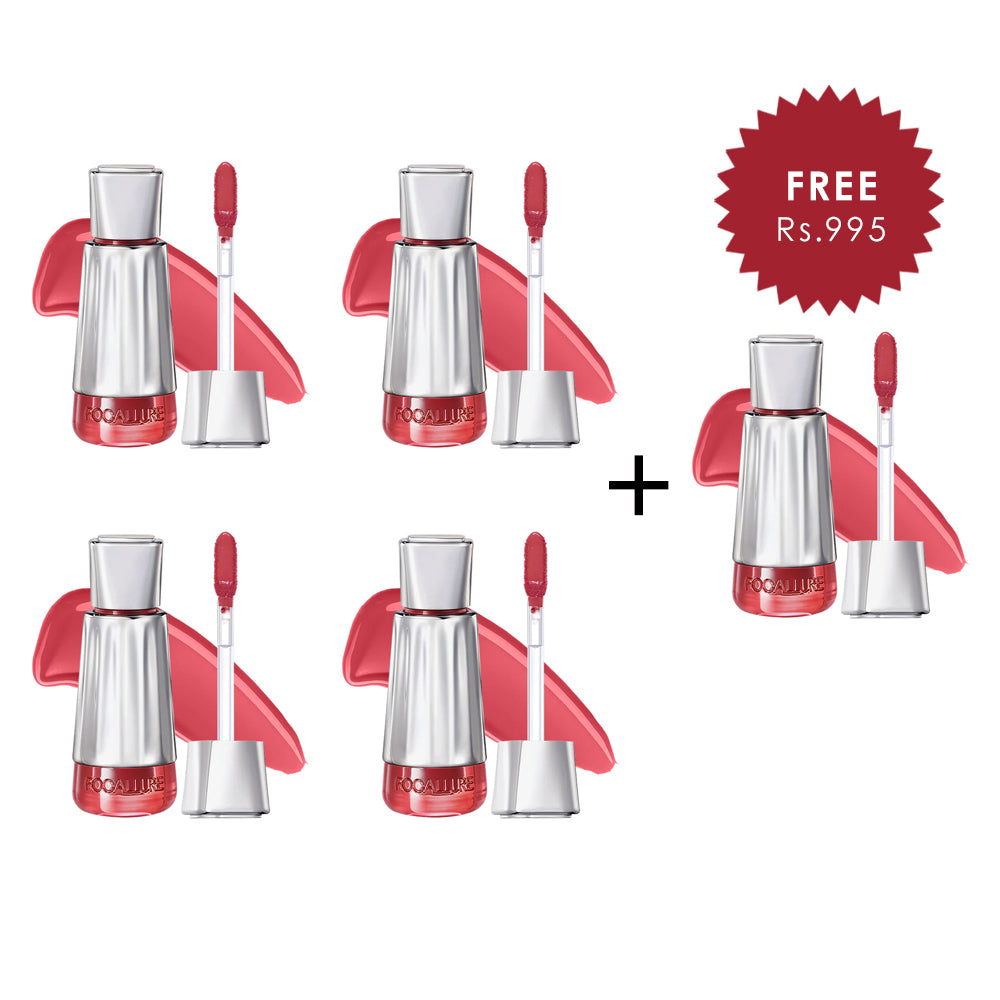 Focallure 3D Mirror Lasting Dewy Lip Tint PK02 Grape Pink 4pc Set + 1 Full Size Product Worth 25% Value Free