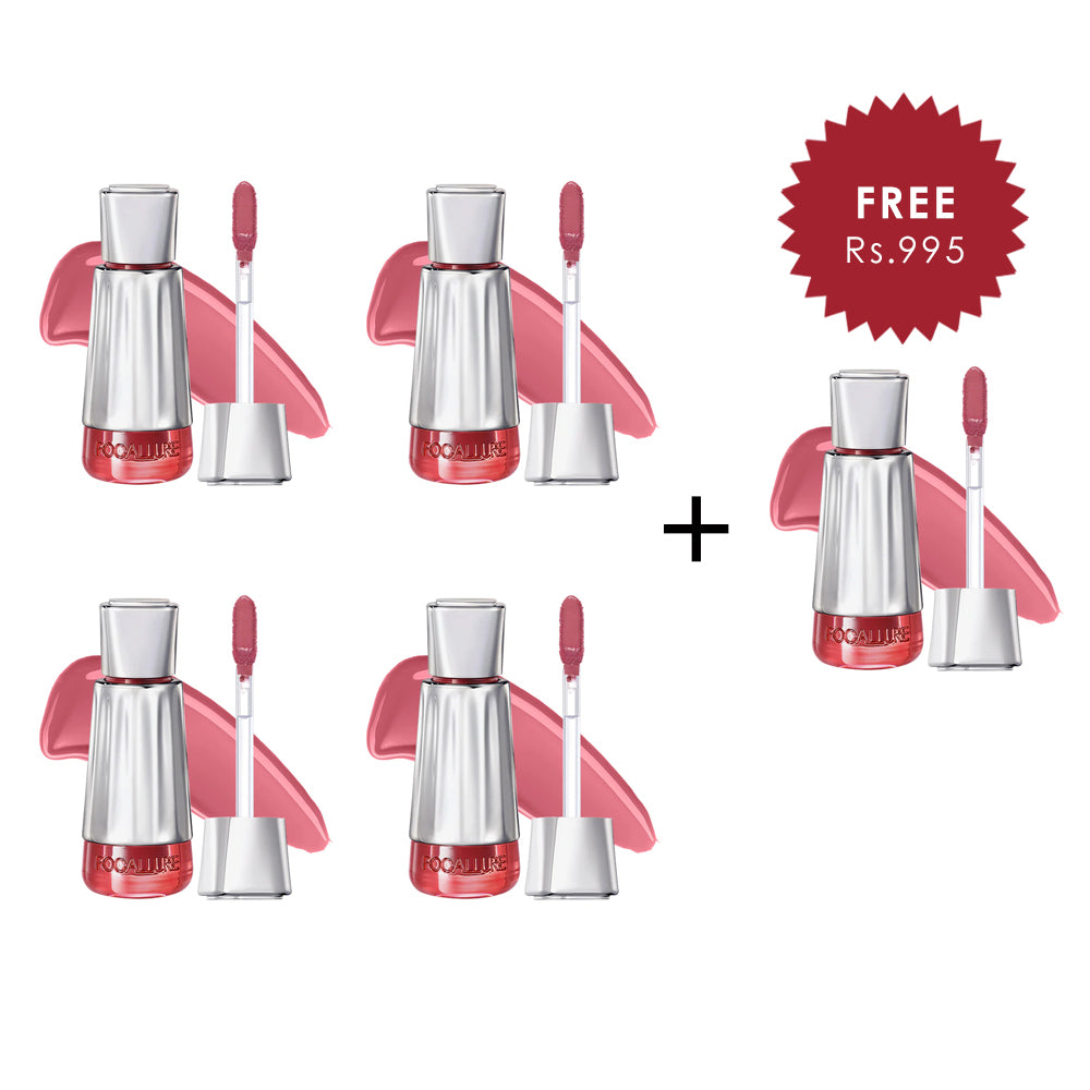 Focallure 3D Mirror Lasting Dewy Lip Tint PK03 Fig Pink 4pc Set + 1 Full Size Product Worth 25% Value Free