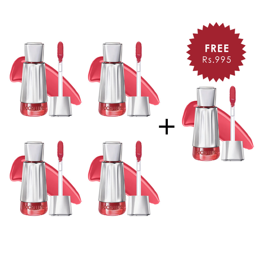 Focallure 3D Mirror Lasting Dewy Lip Tint PK04 Rosy Pink 4pc Set + 1 Full Size Product Worth 25% Value Free