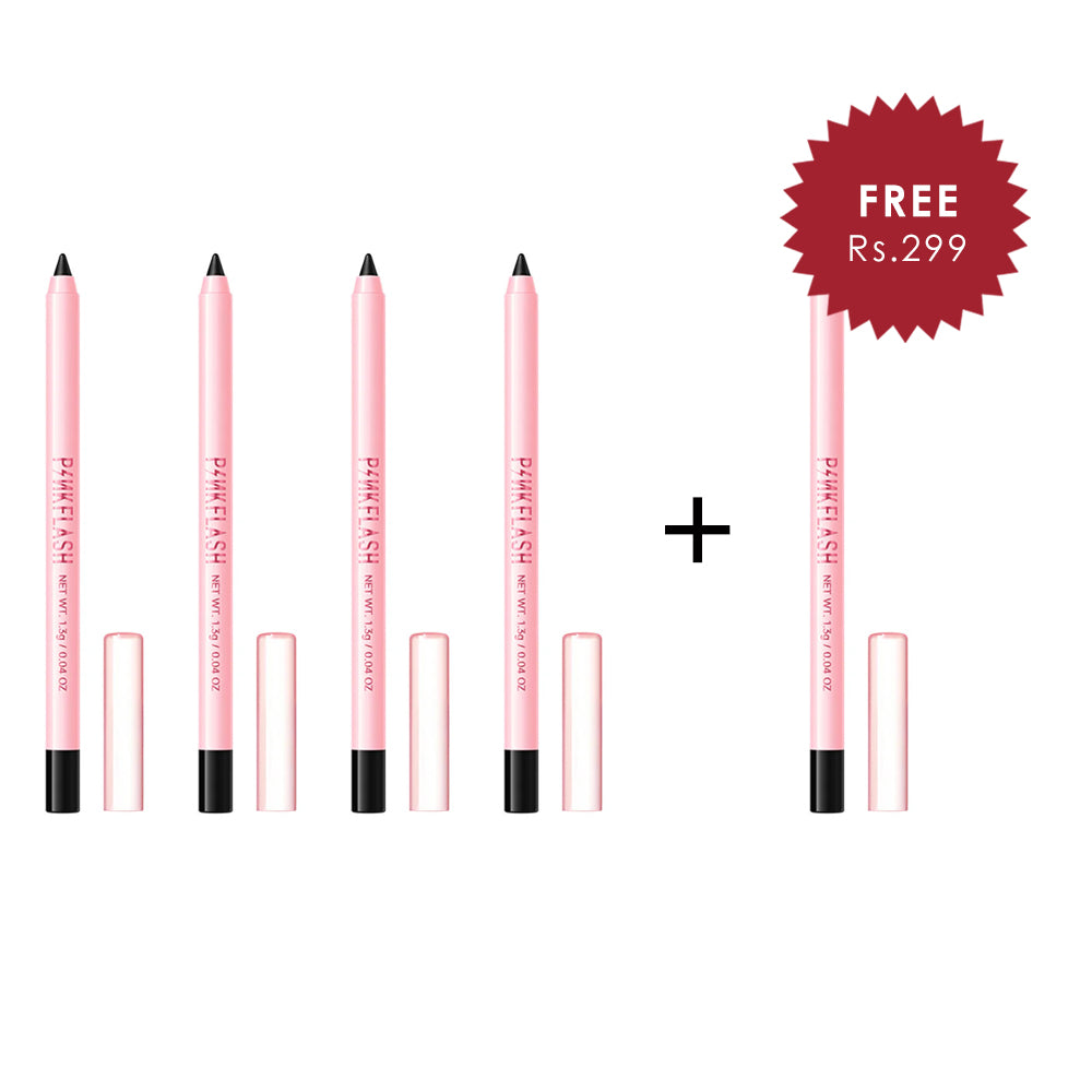 Pinkflash Waterproof Kajal Eeyliner Pencil-BK01 Black 4pc Set + 1 Full Size Product Worth 25% Value Free