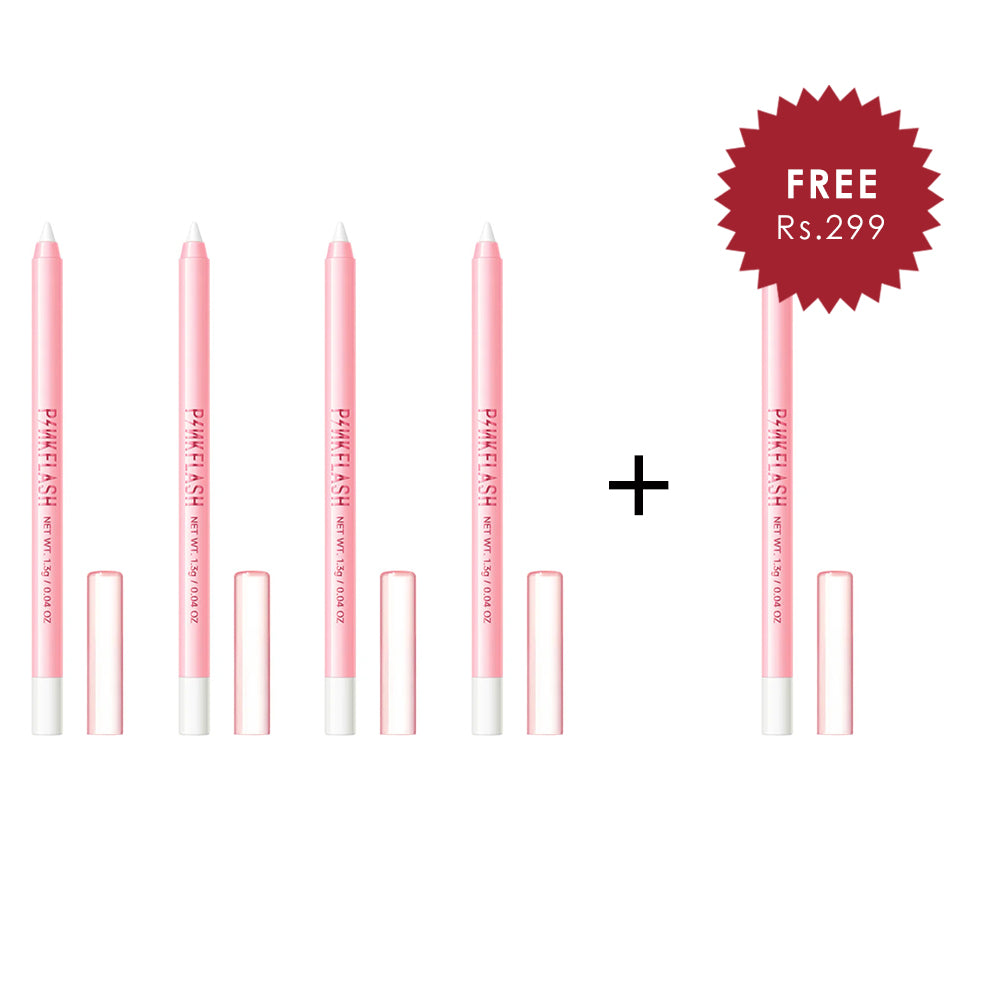 Pinkflash Waterproof Kajal Eeyliner Pencil-WT01 White 4pc Set + 1 Full Size Product Worth 25% Value Free