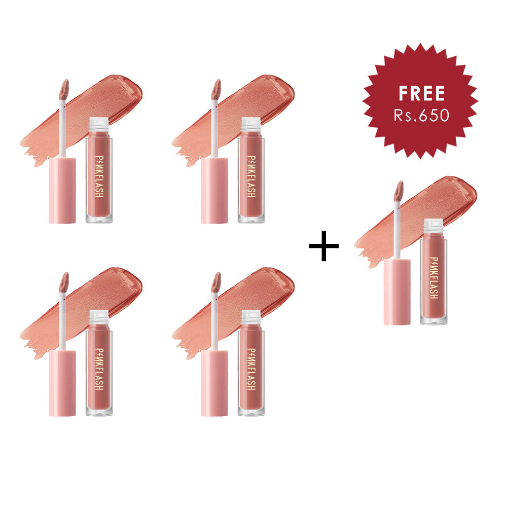 Pinkflash Melting Matte Lipcream-P01# Dolly Pink 4pc Set + 1 Full Size Product Worth 25% Value Free