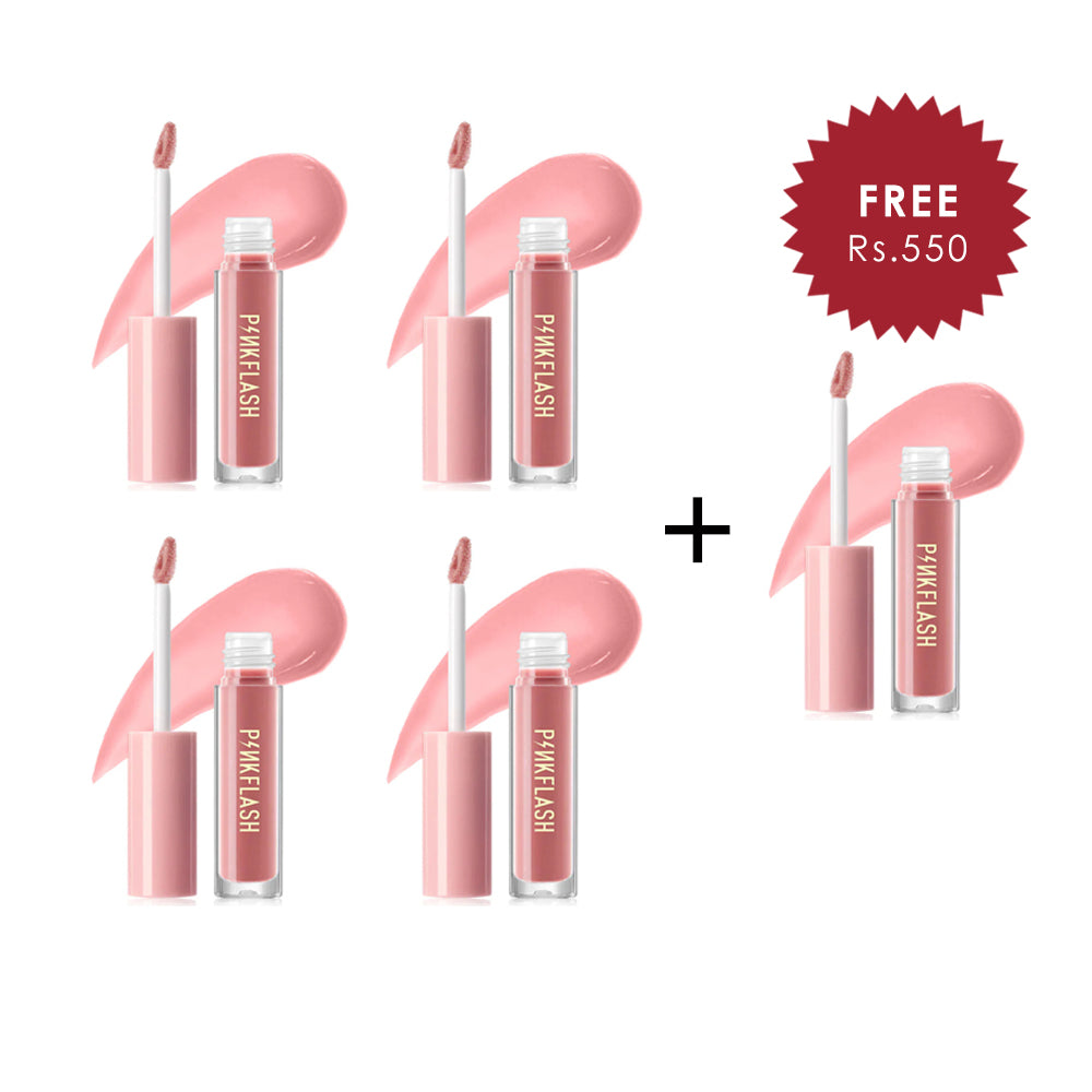 Pinkflash Ever Glossy Moist Lipgloss-G02# Shelter 4pc Set + 1 Full Size Product Worth 25% Value Free