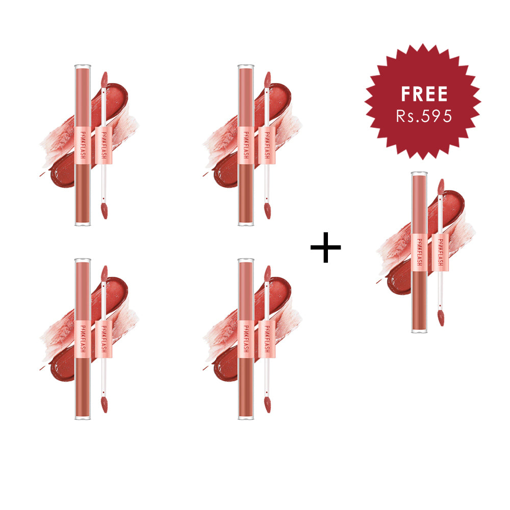 Pinkflash Duo Lipgloss-V01# 4pc Set + 1 Full Size Product Worth 25% Value Free