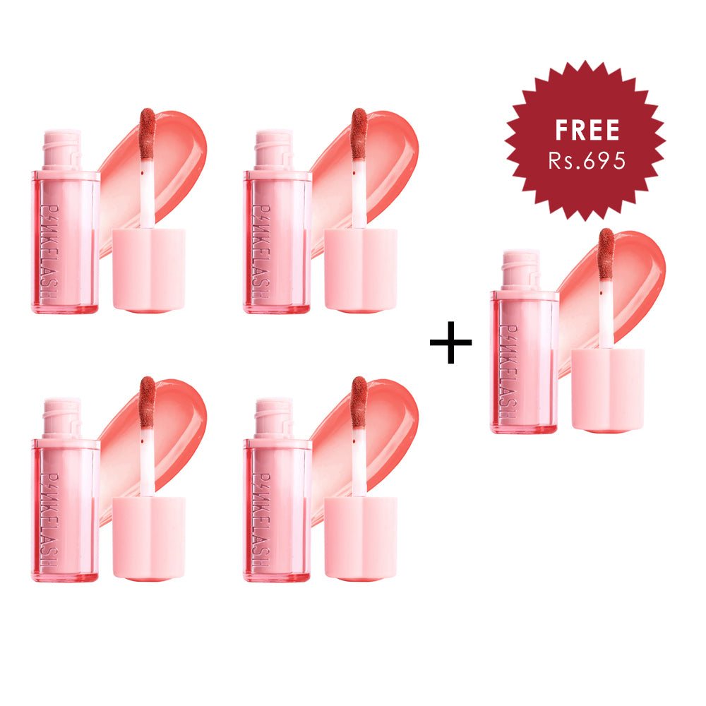 Pinkflash Watery Transferproof Lip Cream-NU02 Cinnamon Bubble 4pc Set + 1 Full Size Product Worth 25% Value Free