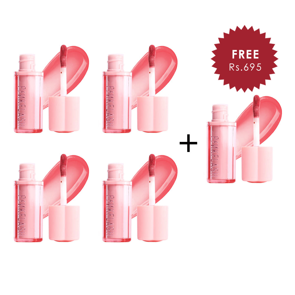 Pinkflash Watery Transferproof Lip Cream-PK02 Coral Bubble 4pc Set + 1 Full Size Product Worth 25% Value Free