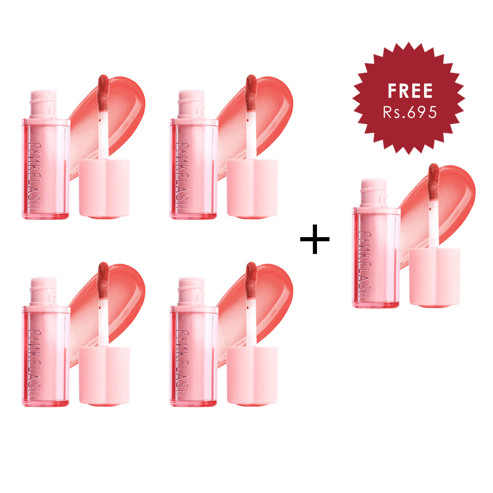 Pinkflash Watery Transferproof Lip Cream-PK03 Rose Bubble 4pc Set + 1 Full Size Product Worth 25% Value Free