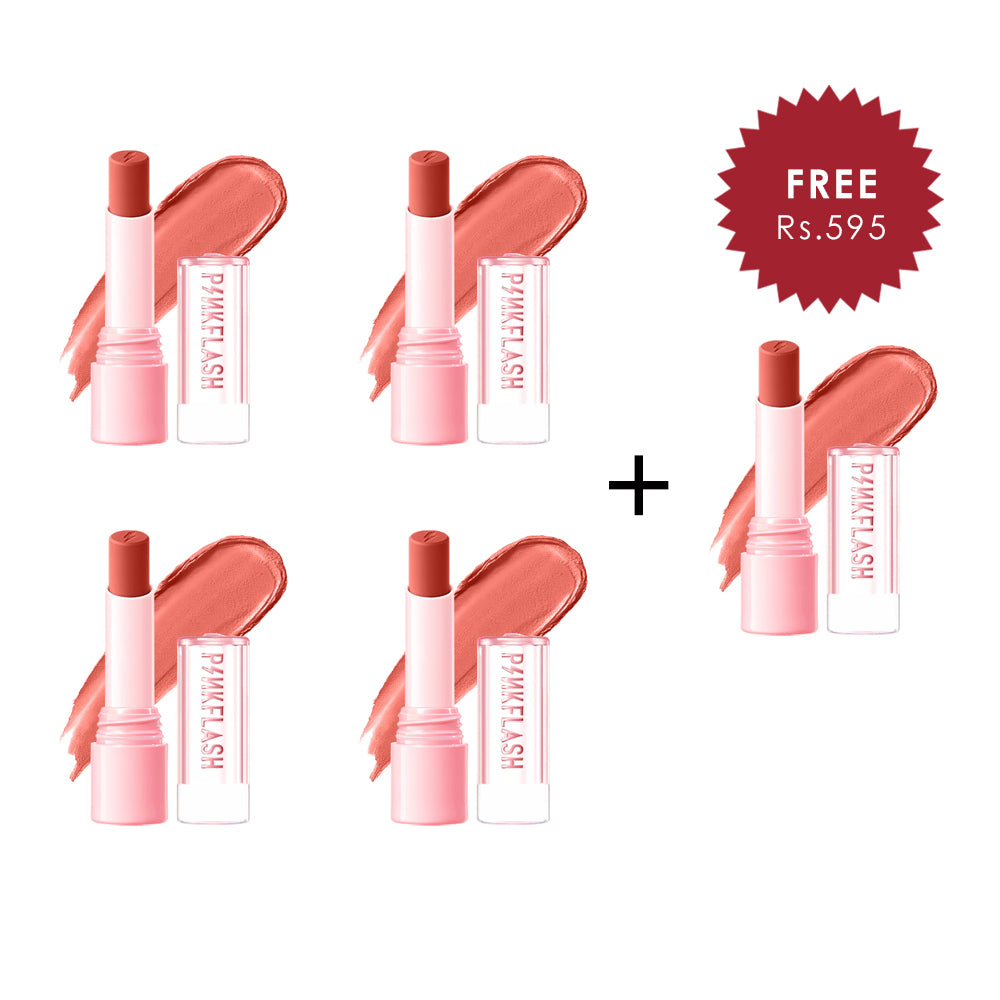 Pinkflash Lasting Matte Lipstick-NU01 Cute Rose 4pc Set + 1 Full Size Product Worth 25% Value Free