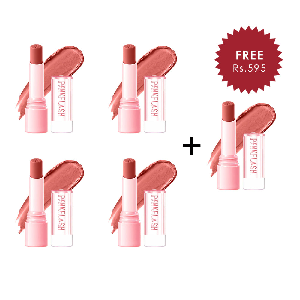 Pinkflash Lasting Matte Lipstick-NU03 Classy Mauve 4pc Set + 1 Full Size Product Worth 25% Value Free