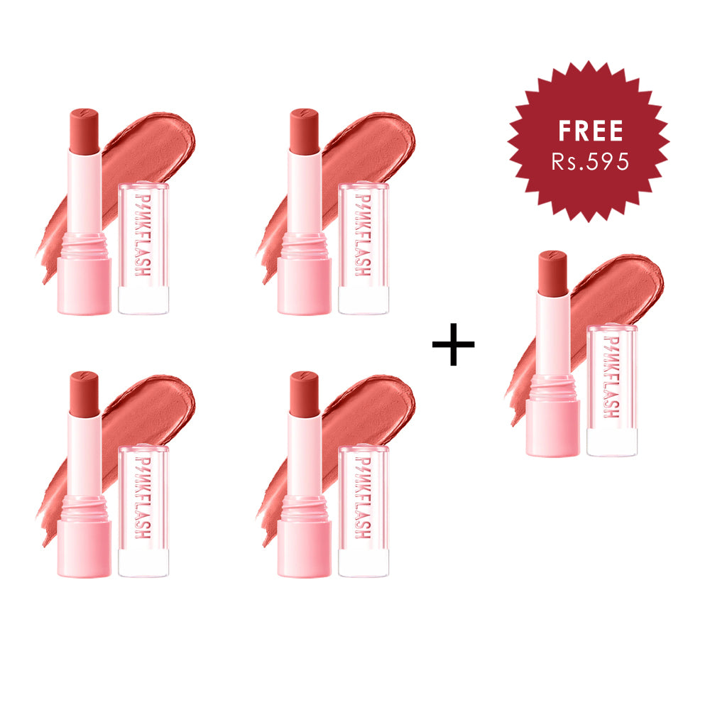 Pinkflash Lasting Matte Lipstick-PK02 Sweetie Pink 4pc Set + 1 Full Size Product Worth 25% Value Free
