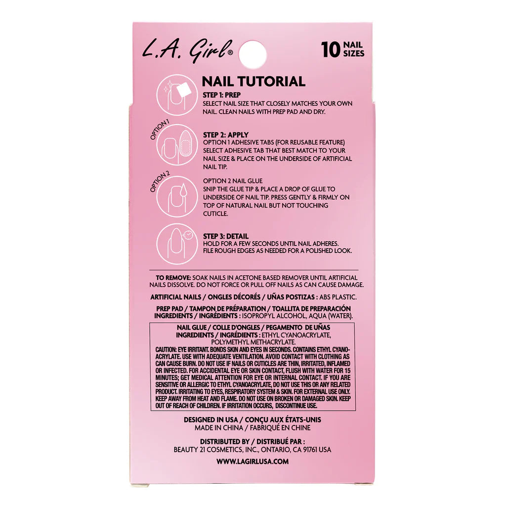 L.A.Girl Luxe Shine Nail Fave Artificial Nail Tips-Into You -28 Pc Kit 4pc Set + 1 Full Size Product Worth 25% Value Free