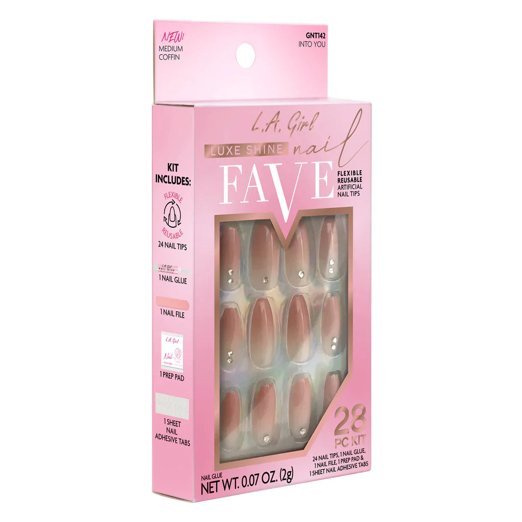 L.A.Girl Luxe Shine Nail Fave Artificial Nail Tips-Into You -28 Pc Kit 4pc Set + 1 Full Size Product Worth 25% Value Free