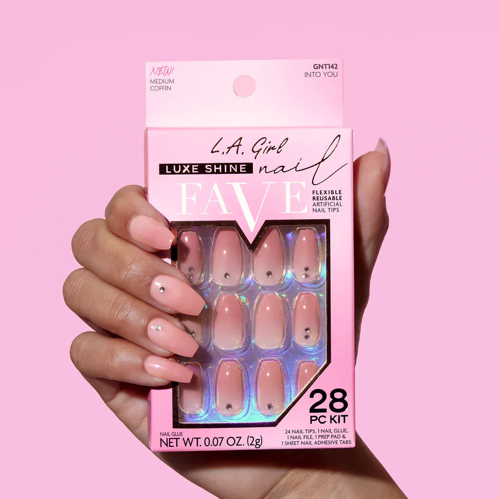 L.A.Girl Luxe Shine Nail Fave Artificial Nail Tips-Into You -28 Pc Kit 4pc Set + 1 Full Size Product Worth 25% Value Free