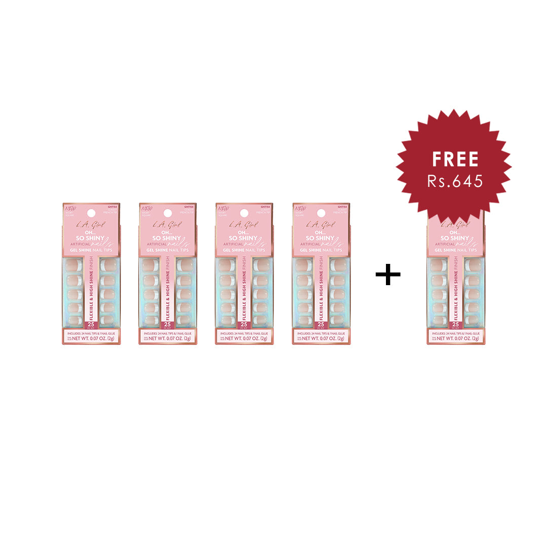 L.A.Girl Oh So Shiny Artificial Nail Tips-Classy French Tip-25 Pc Kit 4pc Set + 1 Full Size Product Worth 25% Value Free