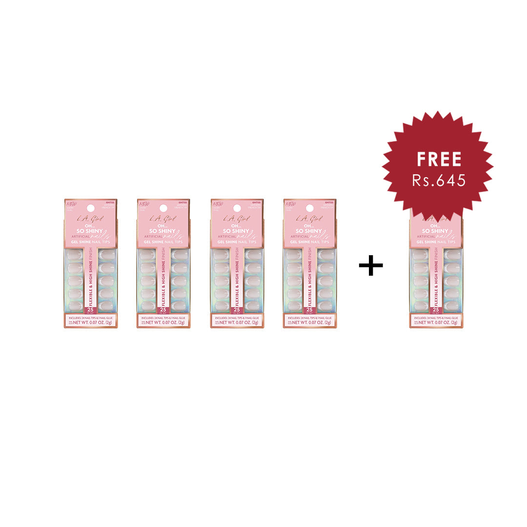 L.A.Girl Oh So Shiny Artificial Nail Tips-Modern French Tip -25Pc Kit 4pc Set + 1 Full Size Product Worth 25% Value Free
