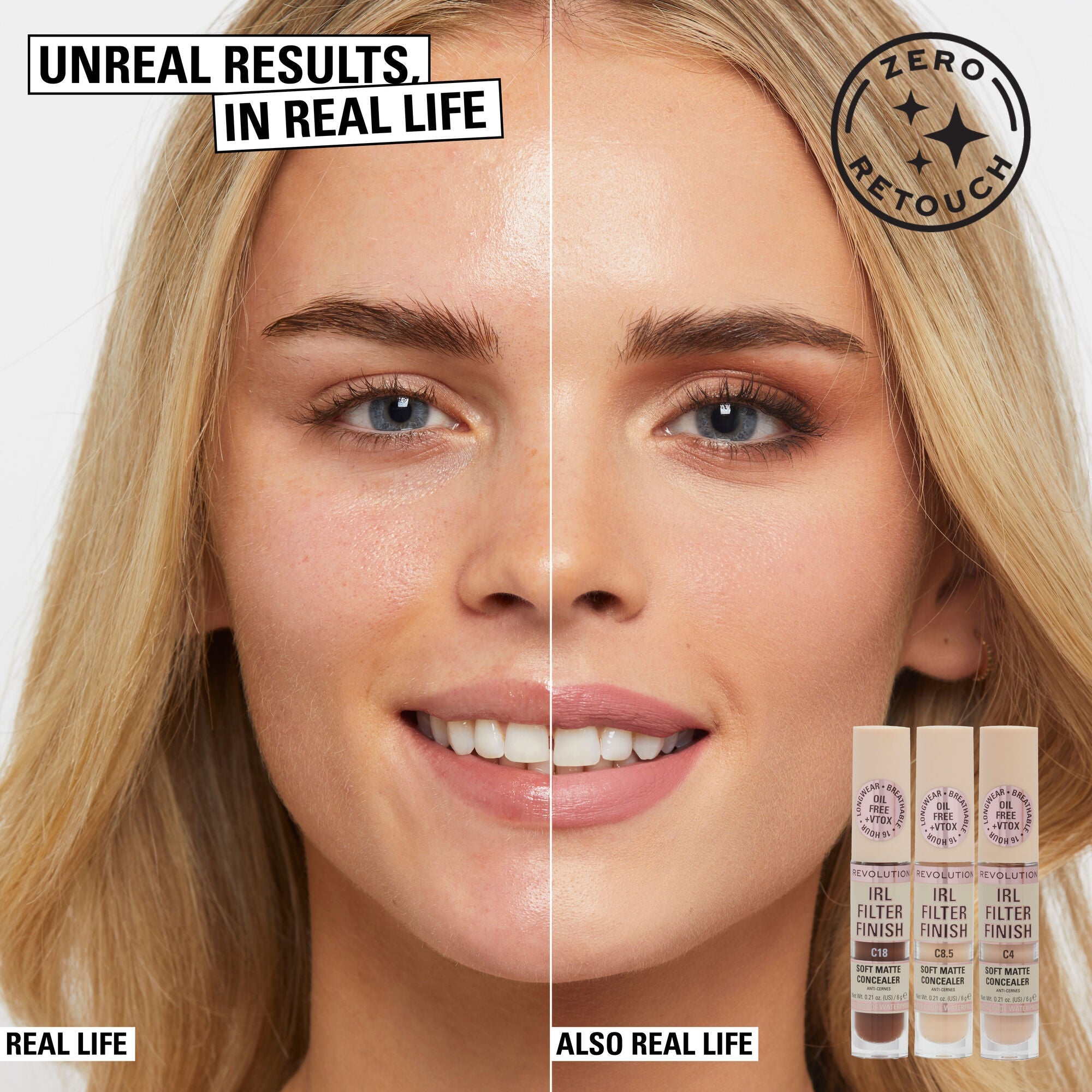 Makeup Revolution IRL Filter Finish Concealer C6 4pc Set + 1 Full Size Product Worth 25% Value Free