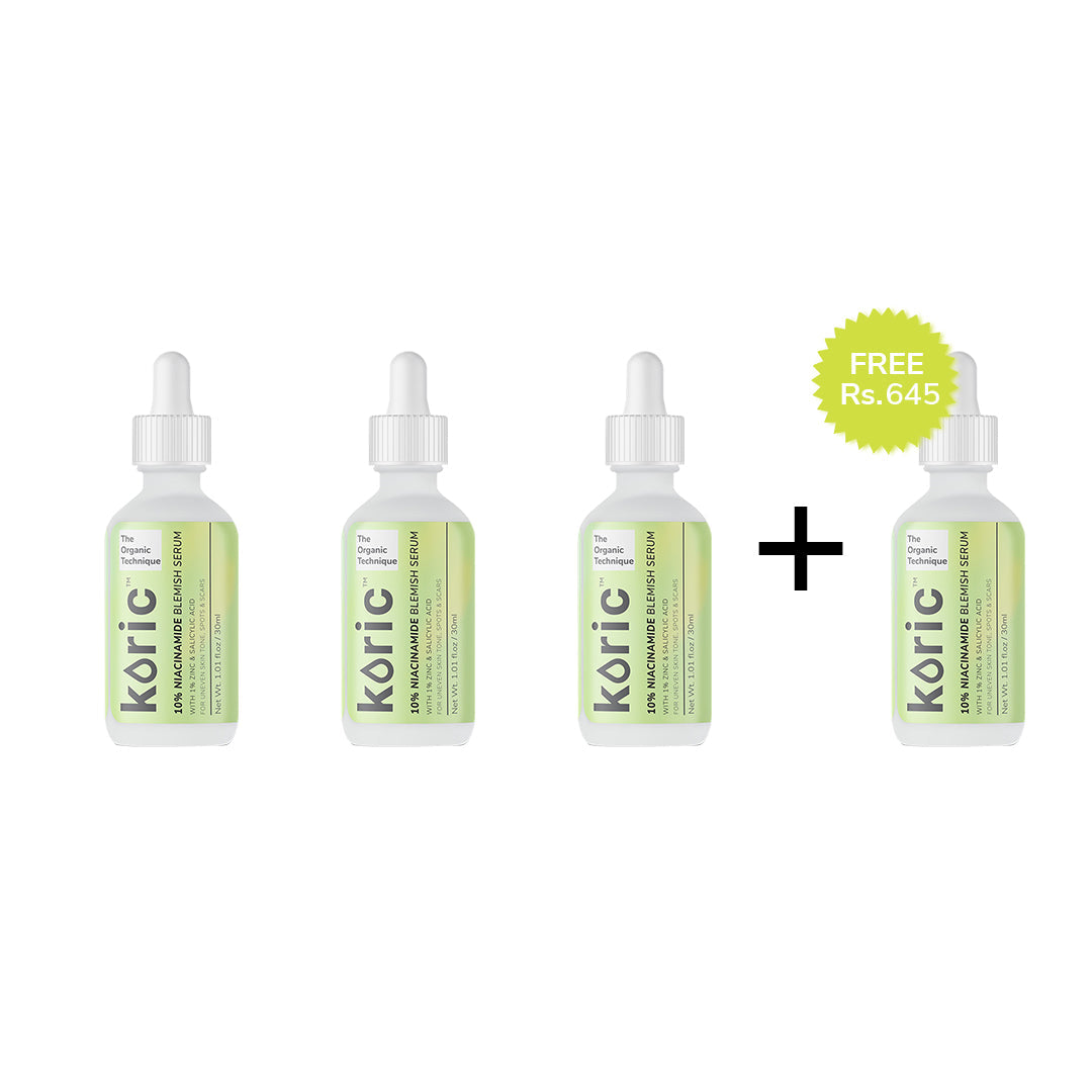 Koric 10% Niacinamide Blemish Serum 3pc Set + 1 Full Size Product Worth Rs 645 Free