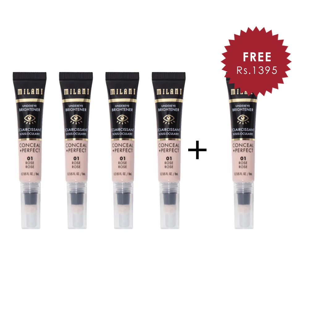 Milani Conceal + Perfect Undereye Brightener-01 Rose 4pc Set + 1 Full Size Product Worth 25% Value Free