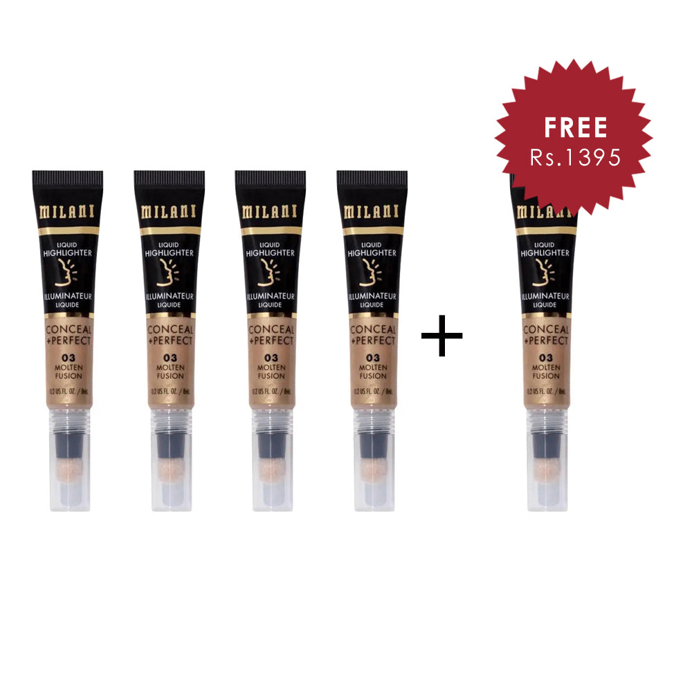 Milani Conceal + Perfect Liquid Highlighter-03 Molten 4pc Set + 1 Full Size Product Worth 25% Value Free