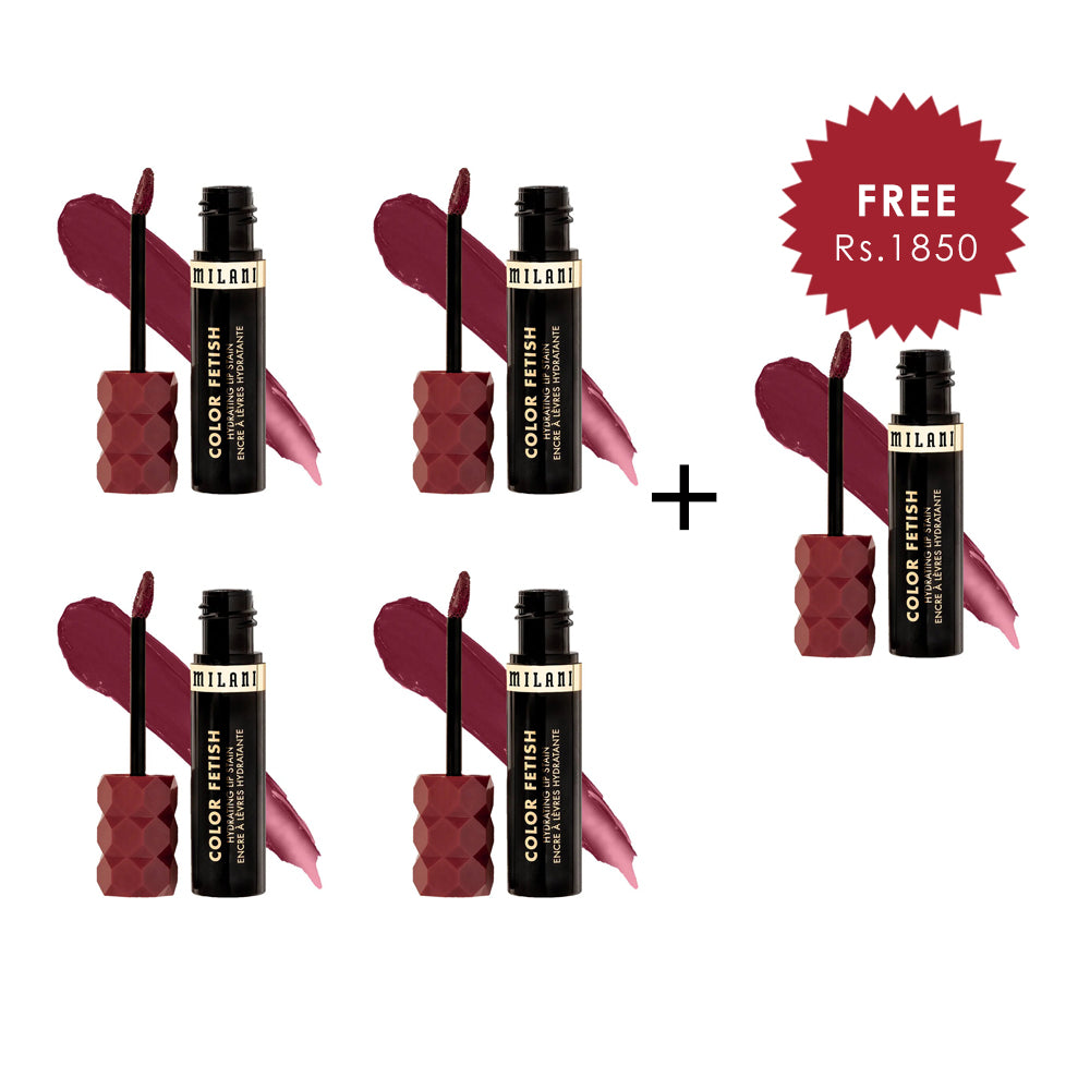Milani Color Fetish Hydrating Lip Stain-110 Mauve Mentality 4pc Set + 1 Full Size Product Worth 25% Value Free