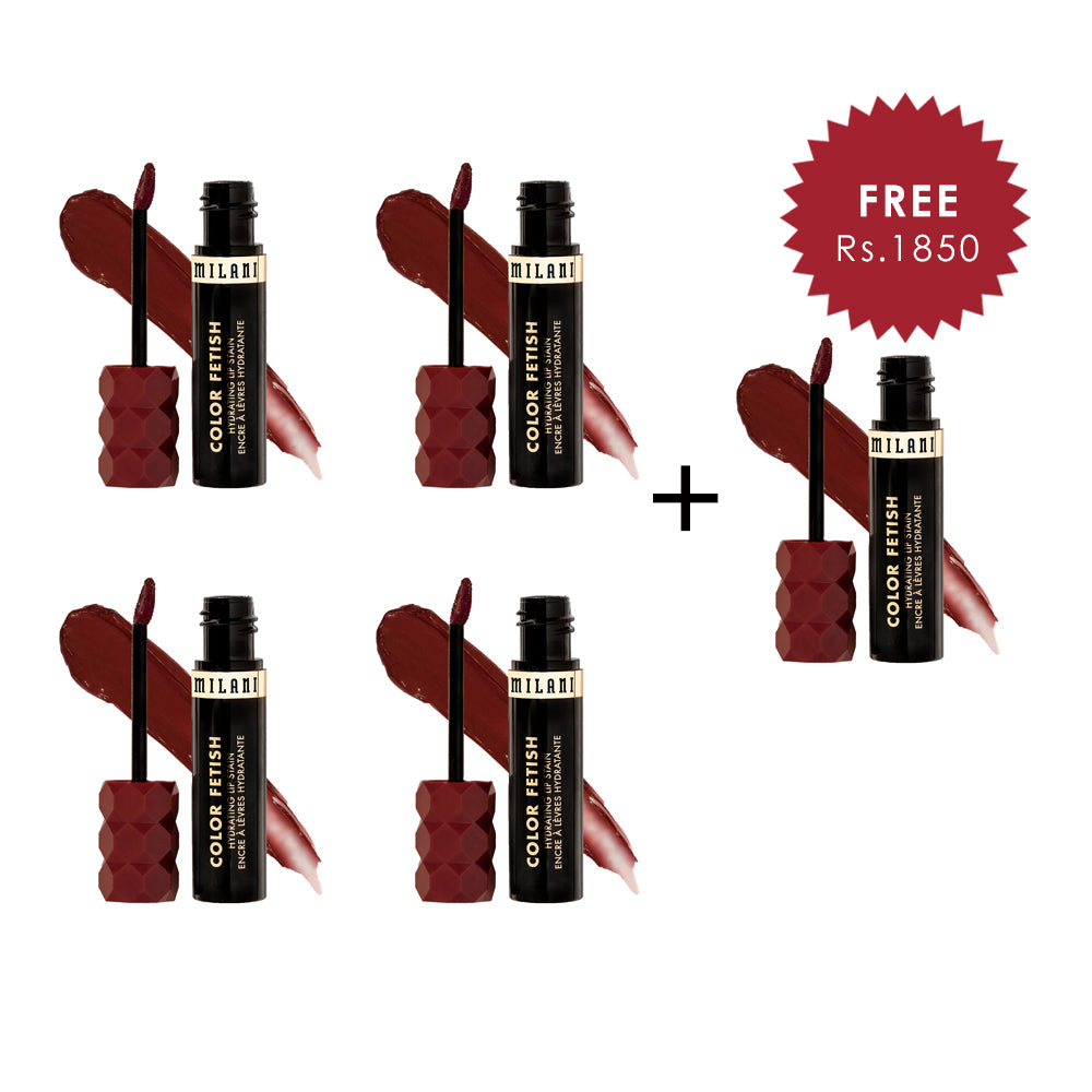 Milani Color Fetish Hydrating Lip Stain-120 Mahogany Mami 4pc Set + 1 Full Size Product Worth 25% Value Free