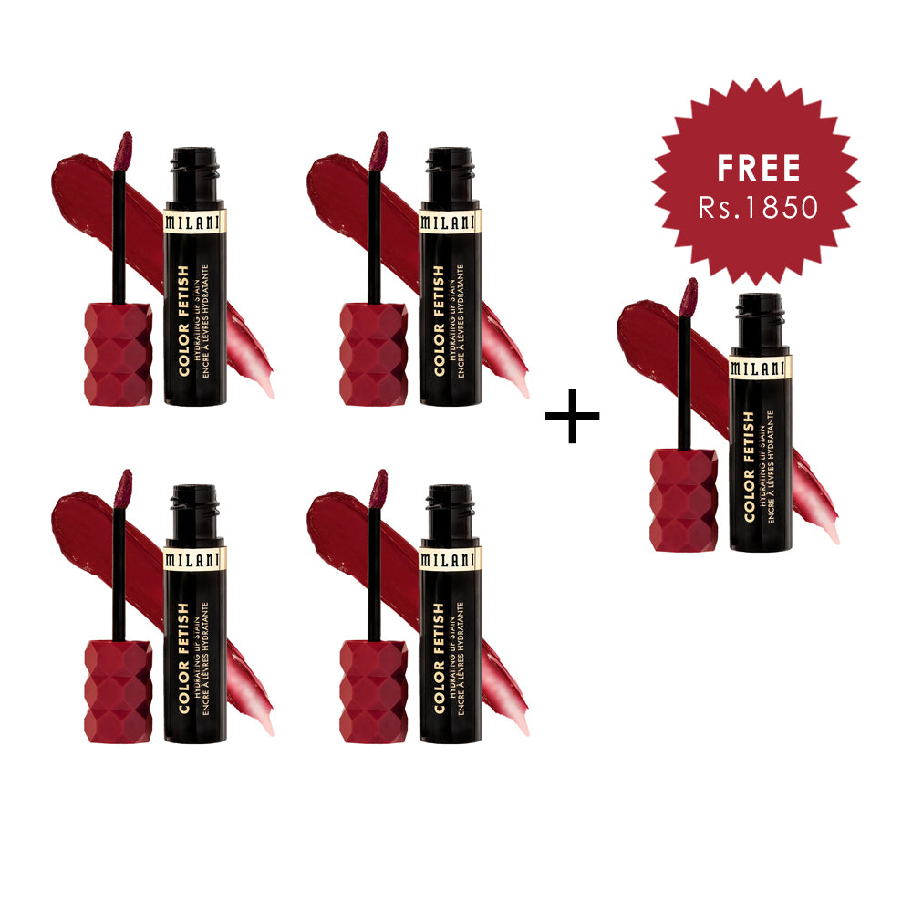 Milani Color Fetish Hydrating Lip Stain-150 That's Fire 4pc Set + 1 Full Size Product Worth 25% Value Free