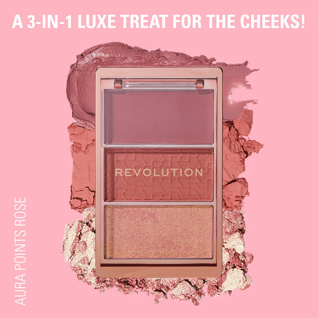 Makeup Revolution Blush Icon Palette Aura Points Rose 4pc Set + 1 Full Size Product Worth 25% Value Free
