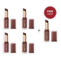 Makeup Revolution Pout Lip Gloss Stick Shimmer Toasted Caramel 4pc Set + 1 Full Size Product Worth 25% Value Free
