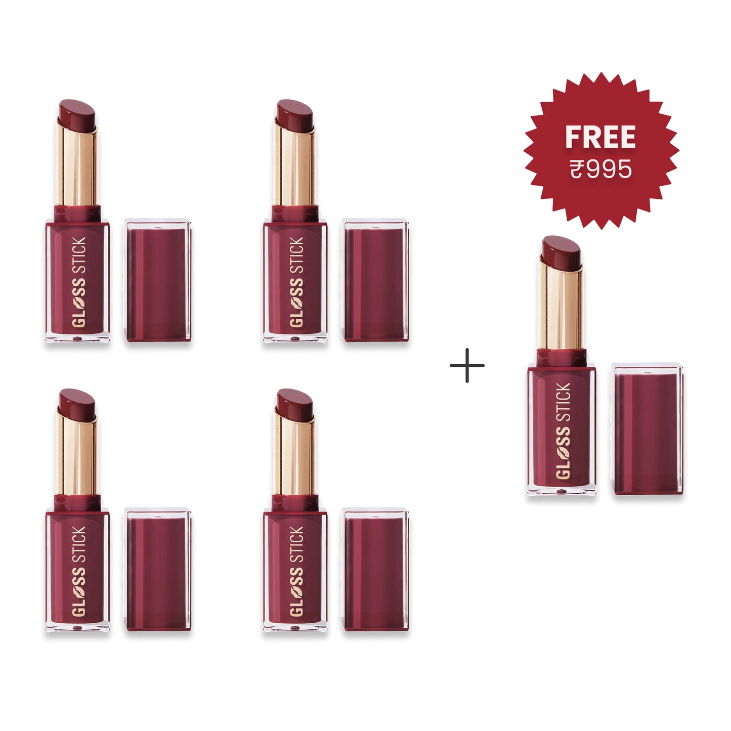Makeup Revolution Pout Lip Gloss Stick Sugar Plum Mauve 4pc Set + 1 Full Size Product Worth 25% Value Free