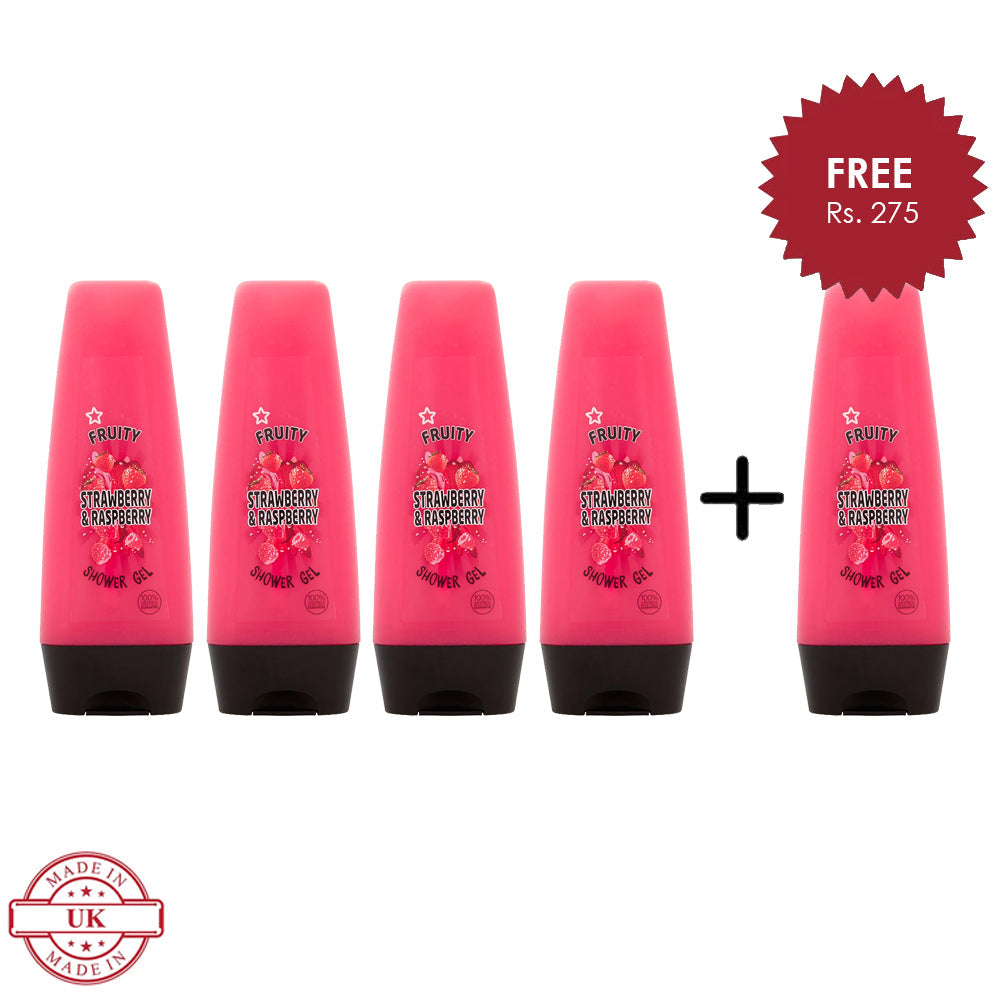 Superdrug Fruity Strawberry and Raspberry Shower Gel Gel 250ml 4Pcs Set + 1 Full Size Product Worth 25% Value Free