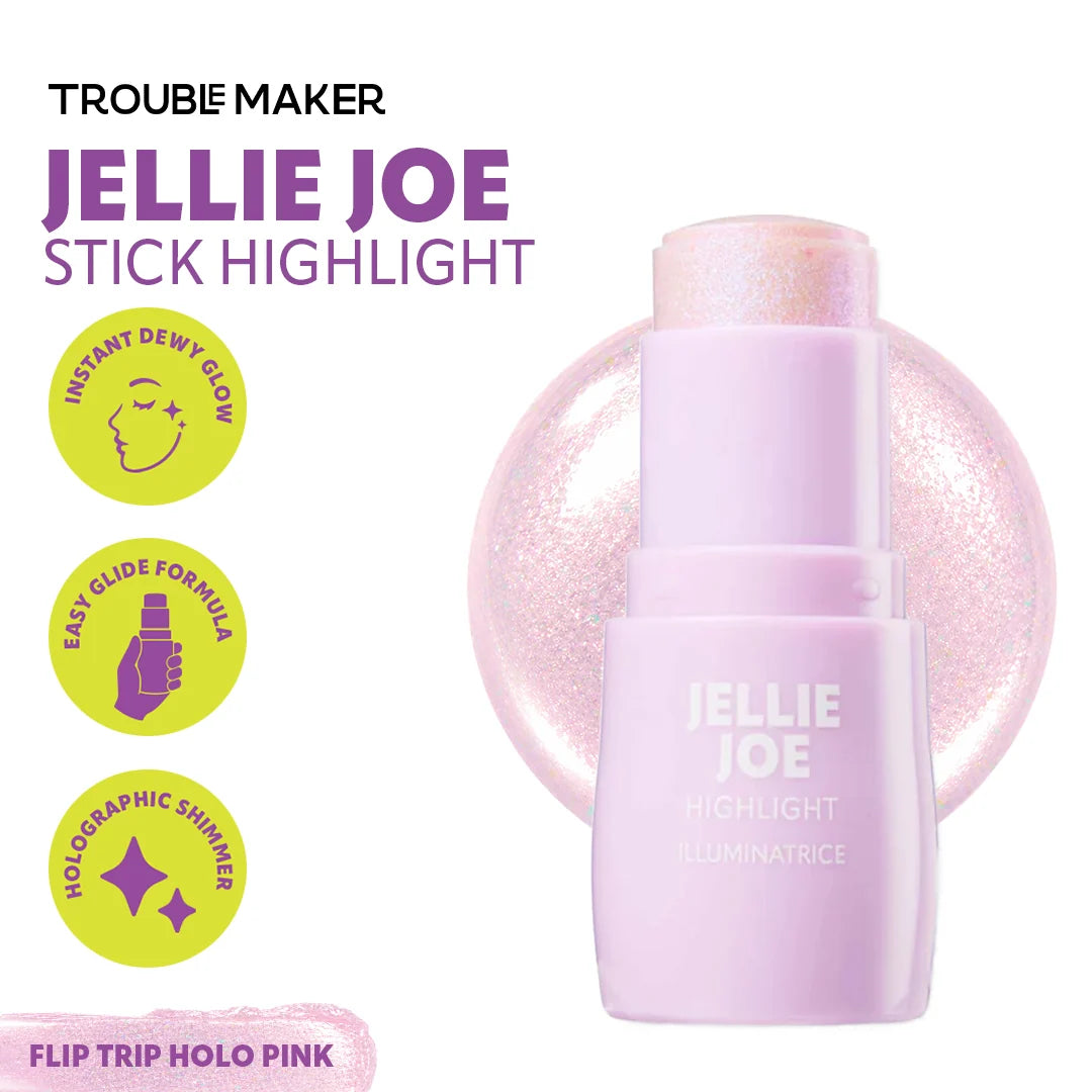 Trouble Maker Jellie Joe Stick Highlight Flip Trip Holo Pink 4pc Set + 1 Full Size Product Worth 25% Value Free