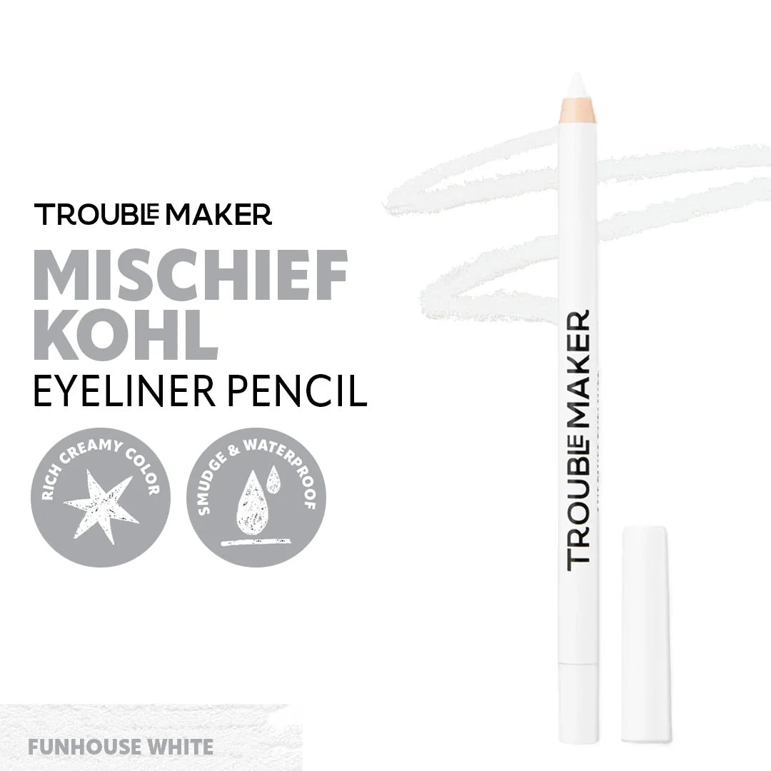 Trouble Maker Mischief Kohl Eyeliner Pencil Funhouse White 4pc Set + 1 Full Size Product Worth 25% Value Free