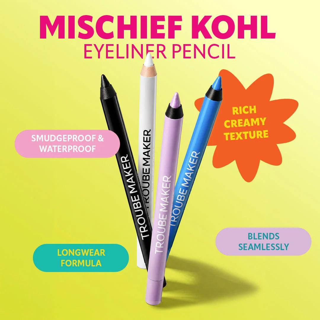 Trouble Maker Mischief Kohl Eyeliner Pencil Funhouse White 4pc Set + 1 Full Size Product Worth 25% Value Free