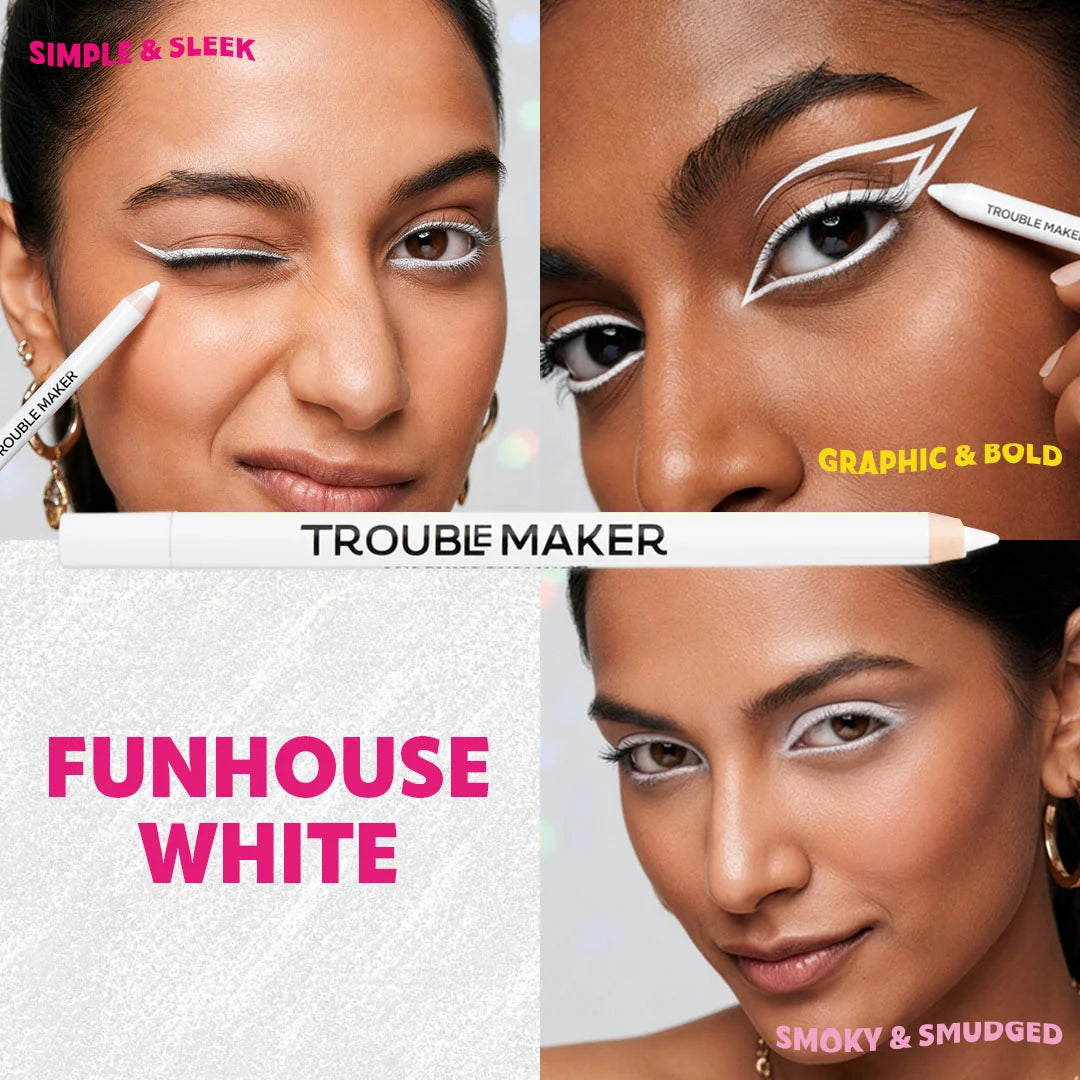 Trouble Maker Mischief Kohl Eyeliner Pencil Funhouse White 4pc Set + 1 Full Size Product Worth 25% Value Free