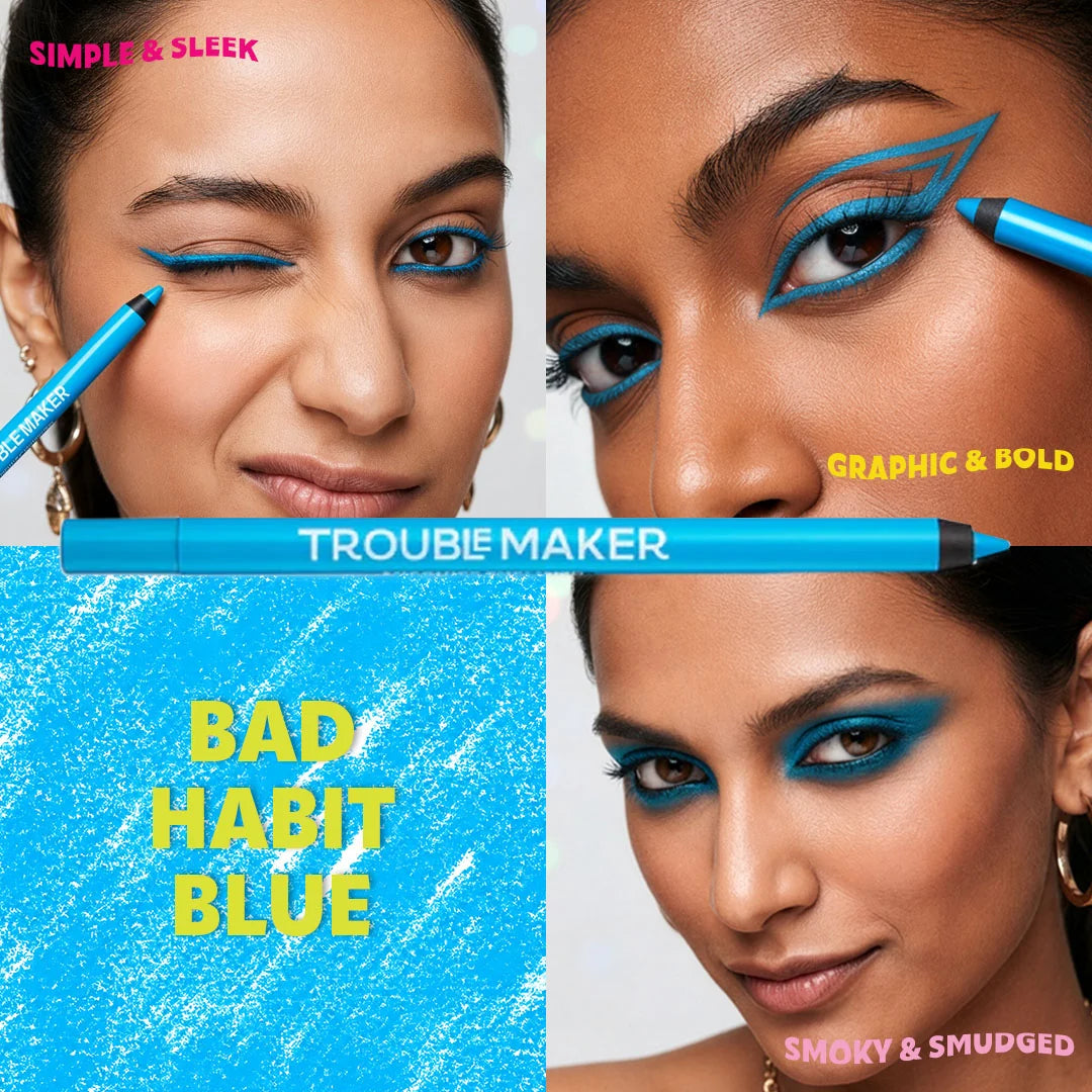 Trouble Maker Mischief Kohl Eyeliner Pencil Bad Habit Blue 4pc Set + 1 Full Size Product Worth 25% Value Free