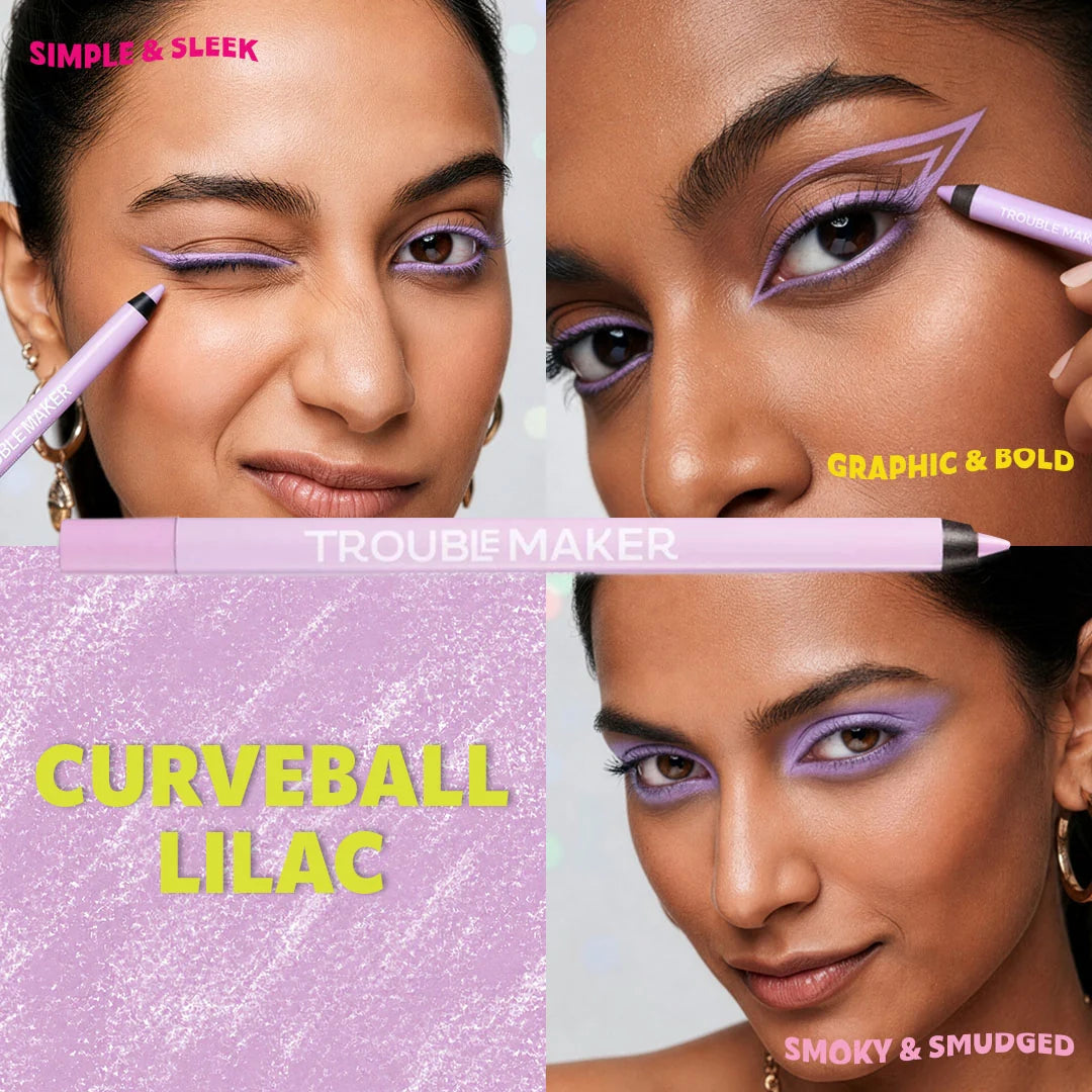Trouble Maker Mischief Kohl Eyeliner Pencil Curveball Lilac 4pc Set + 1 Full Size Product Worth 25% Value Free