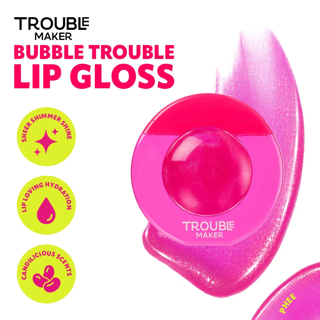 Trouble Maker Bubble Trouble Lip Gloss Phee Pink 4pc Set + 1 Full Size Product Worth 25% Value Free