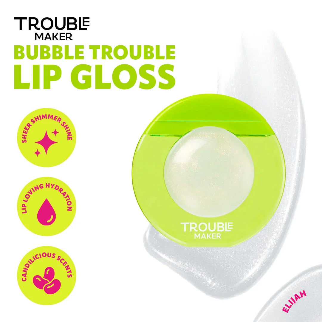 Trouble Maker Bubble Trouble Lip Gloss Elijah Clear 4pc Set + 1 Full Size Product Worth 25% Value Free