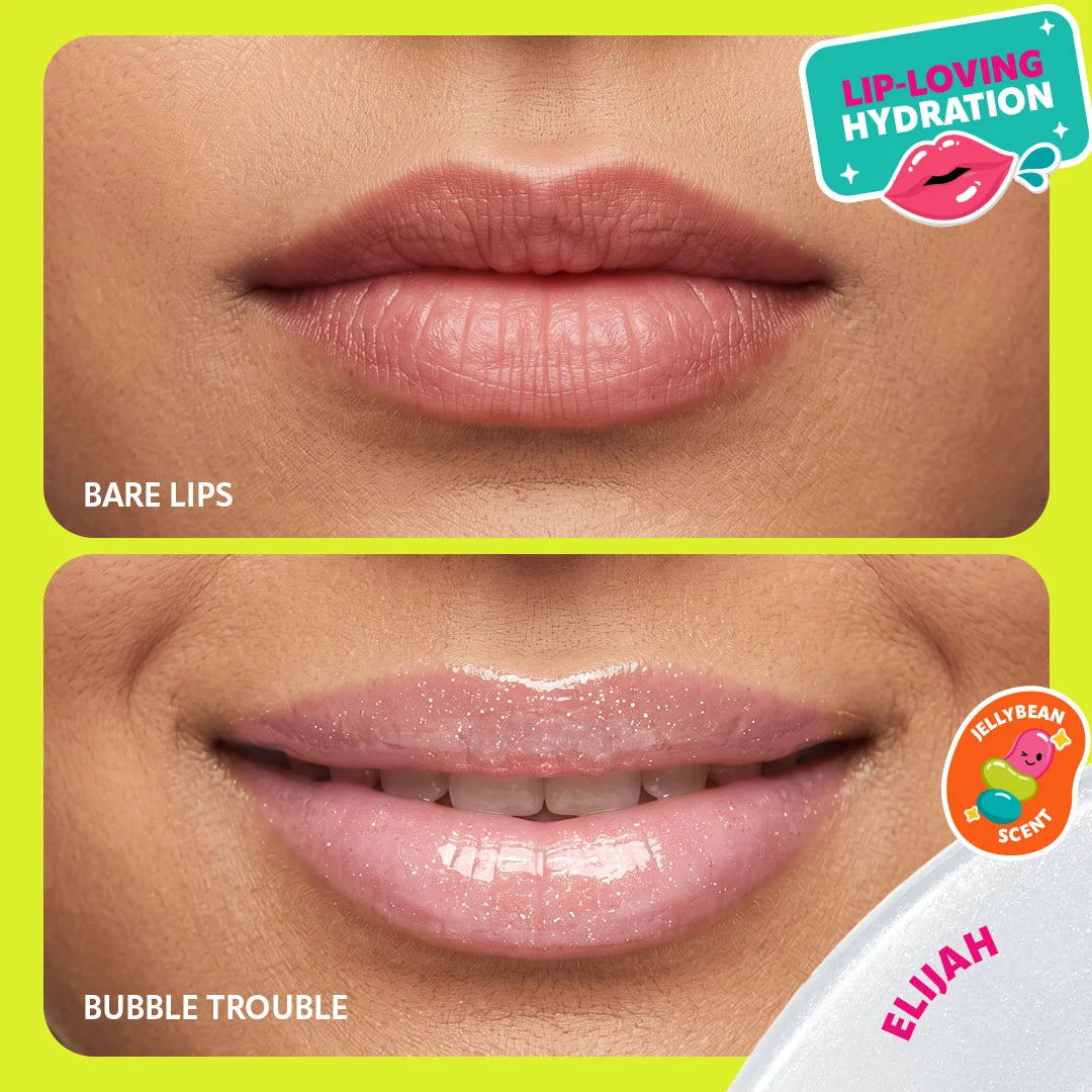 Trouble Maker Bubble Trouble Lip Gloss Elijah Clear 4pc Set + 1 Full Size Product Worth 25% Value Free