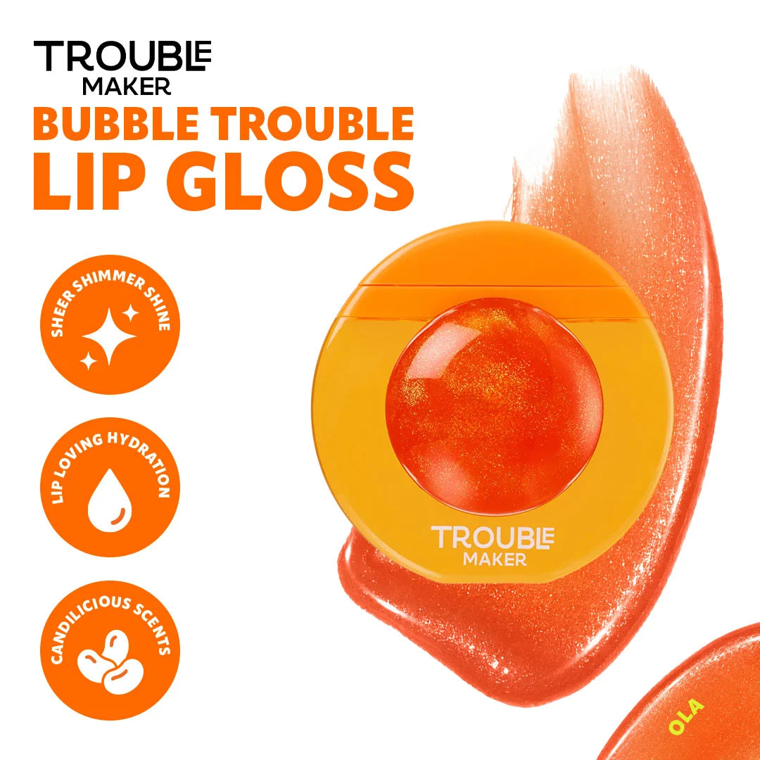 Trouble Maker Bubble Trouble Lip Gloss Ola Orange 4pc Set + 1 Full Size Product Worth 25% Value Free