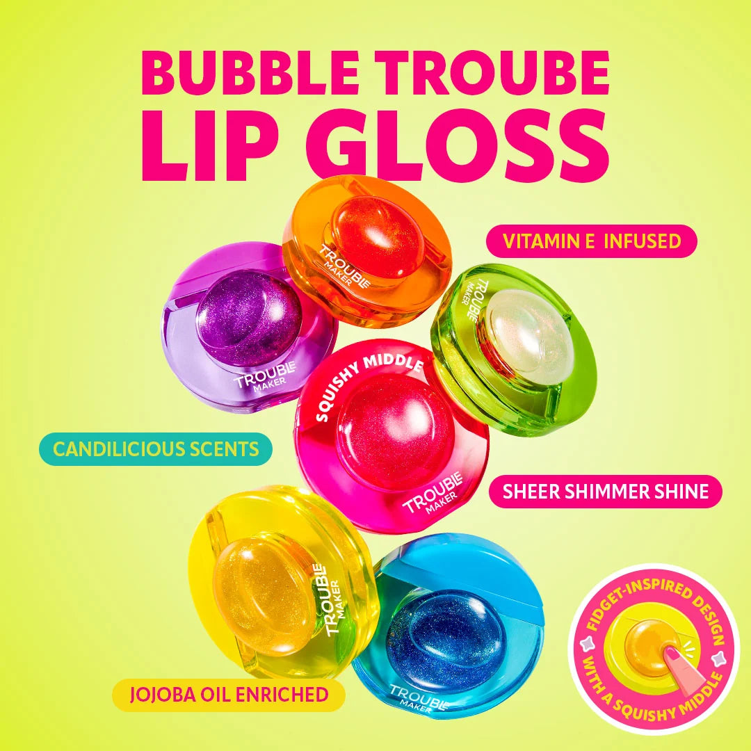 Trouble Maker Bubble Trouble Lip Gloss Morten Purple 4pc Set + 1 Full Size Product Worth 25% Value Free