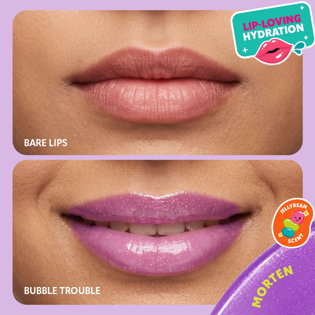 Trouble Maker Bubble Trouble Lip Gloss Morten Purple 4pc Set + 1 Full Size Product Worth 25% Value Free