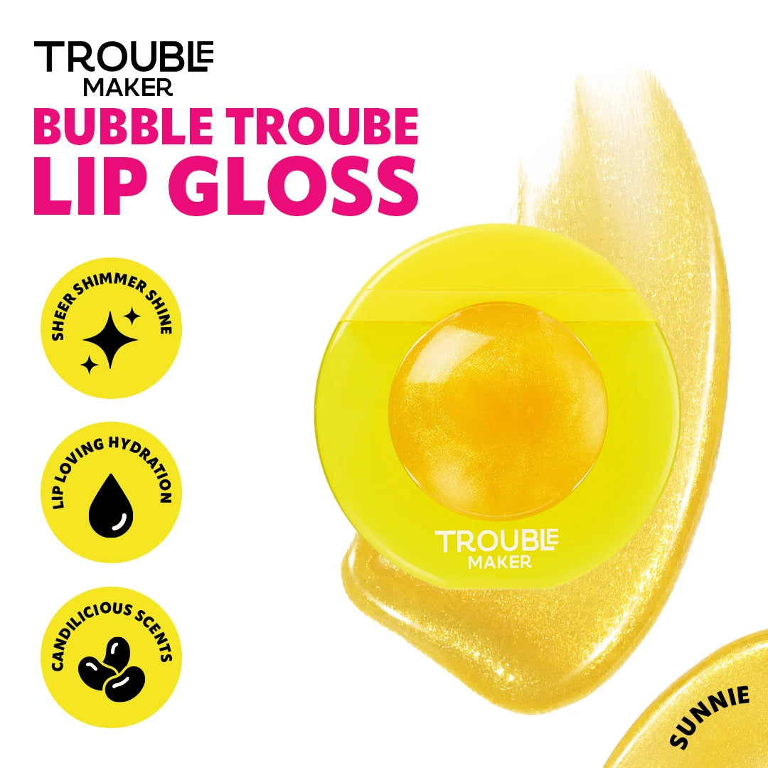 Trouble Maker Bubble Trouble Lip Gloss Sunnie Gold 4pc Set + 1 Full Size Product Worth 25% Value Free