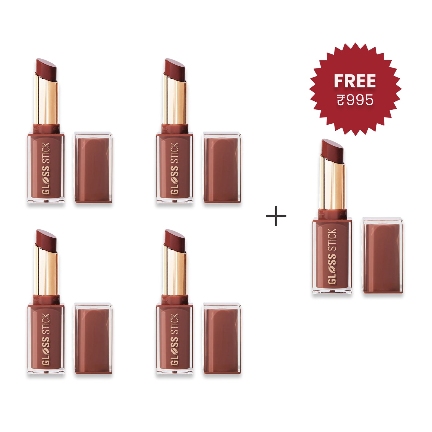 Makeup Revolution Pout Lip Gloss Stick Toffee Nude 4pc Set + 1 Full Size Product Worth 25% Value Free